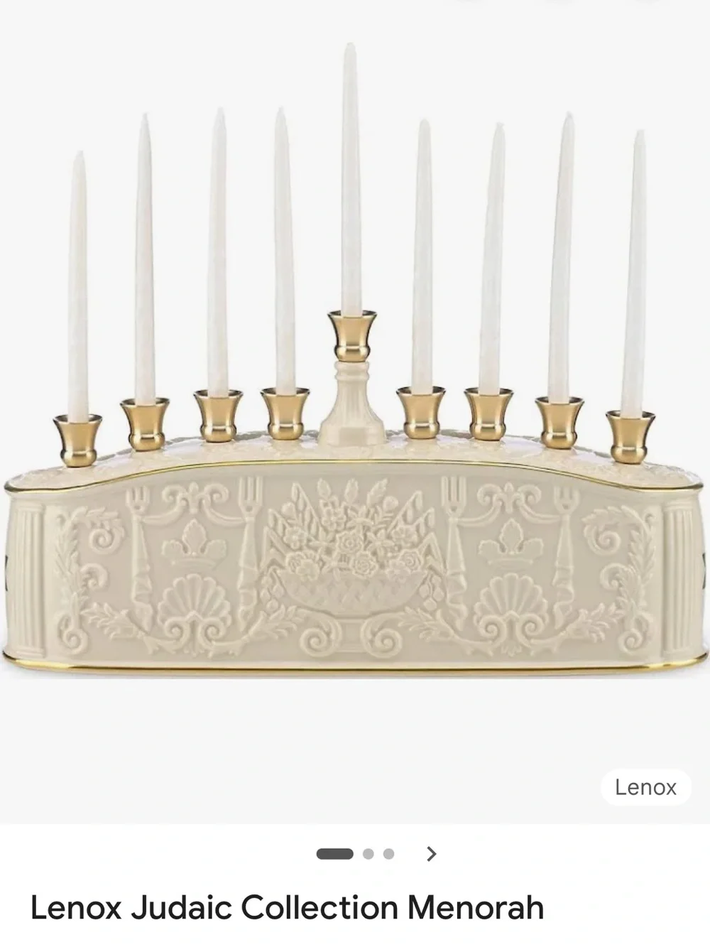 Lenox Cream and Gold Embossed Menorah